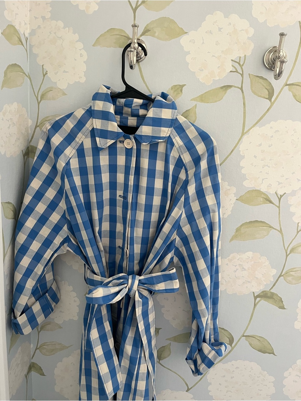 Zara Blue & White Gingham Tie-Waist Trench